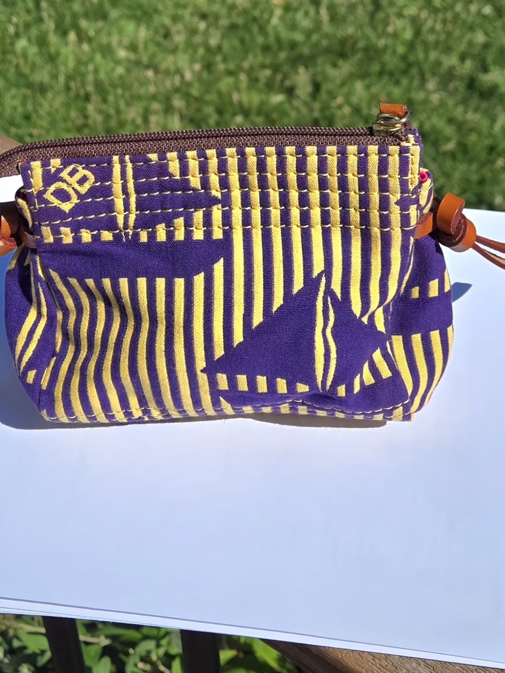 Vintage Dooney & Bourke Nautical Sailboat Cosmetic Pouch Rare Purple Yellow